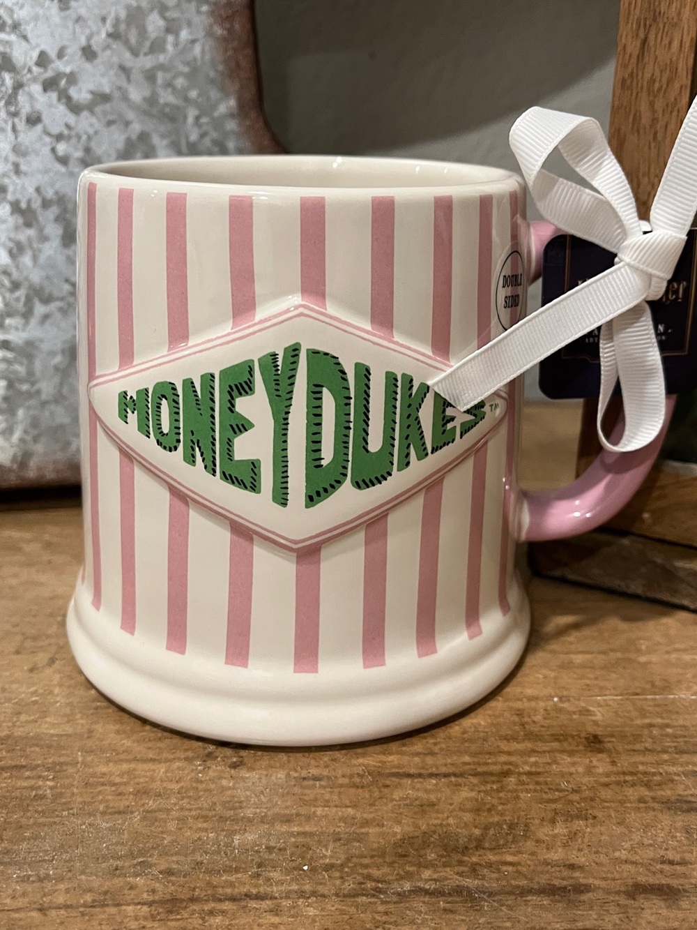Rae Dunn Harry Potter Pink Striped "Honey Dukes" Ceramic Mug Dbl sided